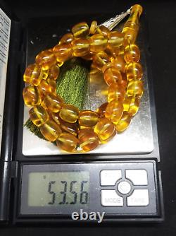 53.56g Egg Yolk baltic amber ISLAMIC vintage 45 PRAYER BEADS BIG ROSARY 12x10mm