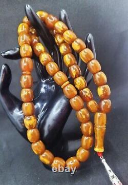 54.89gr. Antique Baltic Amber 33 Beads Prayer Rosary Tesbih Butterscotch Misbaha