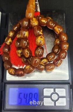 54.89gr. Antique Baltic Amber 33 Beads Prayer Rosary Tesbih Butterscotch Misbaha