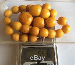 55.3 grams Old Antique Natural Baltic Amber Butterscotch Egg Yolk Bead Necklace