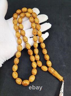 59.96gr. Antique Baltic Amber 45 Beads Prayer Rosary Tesbih Butterscotch Misbaha