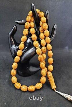 59.96gr. Antique Baltic Amber 45 Beads Prayer Rosary Tesbih Butterscotch Misbaha