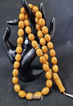 59.96gr. Antique Baltic Amber 45 Beads Prayer Rosary Tesbih Butterscotch Misbaha