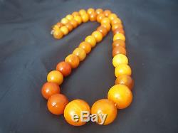 60.5 grams Old Antique Natural Baltic Amber Butterscotch Egg Yolk Bead Necklace