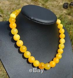 62+g Huge Antique Baltic Amber Necklace Egg Yolk Beads Beautiful Vintage Genuine