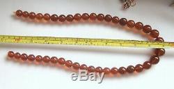 64.7 gr. Natural Honey Cognac Baltic Amber Necklace Round Beads Russian Vintage