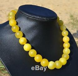 67+gr LARGE REAL OLD EGGYOLK NATURAL BALTIC AMBER VICTORIAN NECKLACE ROUND BEADS