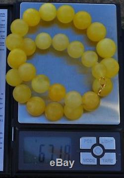 67+gr LARGE REAL OLD EGGYOLK NATURAL BALTIC AMBER VICTORIAN NECKLACE ROUND BEADS