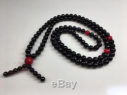 74,8g Natural Baltic Amber Lucky Mala Rosary Cherry 108 Beads with Red Coral