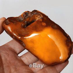 74.9g Natural Polished Old Baltic Butterscotch Amber Antique Egg Yolk YRL4