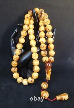 76.01g 14mm HUGE RARE WHITE BUTTERSCOTCH NATURAL GERMAN AMBER ROSARY