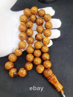 85.27gr. Antique Baltic Amber 33 Beads Prayer Rosary Tesbih Misbah