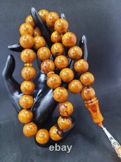 85.27gr. Antique Baltic Amber 33 Beads Prayer Rosary Tesbih Misbah