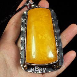 89.4g 100% Natural 925 Silver Baltic Butterscotch Amber Antique Pendant CRP2