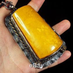 89.4g 100% Natural 925 Silver Baltic Butterscotch Amber Antique Pendant CRP2
