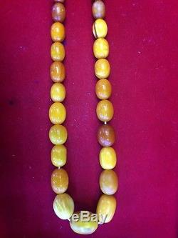 89.94 g NATURAL OLD ANTIQUE BUTTERSCOTCH BALTIC AMBER BEADS NECKLACE EGG YOLK