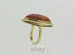 8k. 333 Yellow Gold Large Oval Orange Baltic Amber Stone Solitaire Ring Size 6