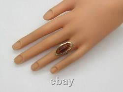 8k. 333 Yellow Gold Large Oval Orange Baltic Amber Stone Solitaire Ring Size 6