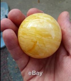 94gr Natural Baltic Amber Ball Huge Egg Yolk Sphere 65mm Rare Bead Butterscotch