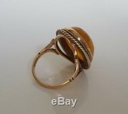 9k solid gold & oval Baltic Amber ring 5.63g size M / 6