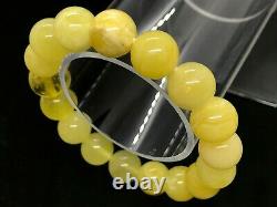 AMBER BRACELET Natural BALTIC AMBER Round Beads Yellow Milky Elastic 20g 11625