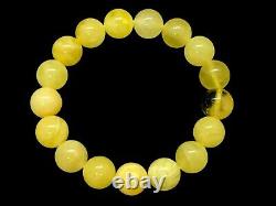 AMBER BRACELET Natural BALTIC AMBER Round Beads Yellow Milky Elastic 20g 11625
