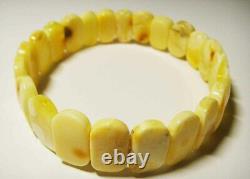 AMBER BRACELET White Yellow Beads Natural Baltic Amber Elastic Jewelry