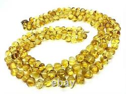 AMBER NECKLACE 3 Lines Natural Baltic Amber Yellow Lemon Honey Beads 87g 12248