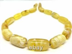 AMBER NECKLACE Natural Baltic Amber White Yellow Barrel Beads Ladies 49g 11138