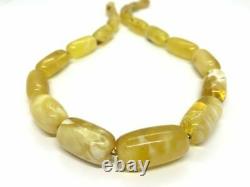 AMBER NECKLACE Natural Baltic Amber White Yellow Barrel Beads Ladies 49g 11138