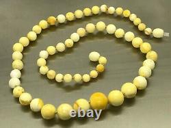 AMBER NECKLACE WHITE Yellow Baltic Amber Round Beads Gift Knotted 14,8g 15428