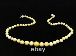 AMBER NECKLACE WHITE Yellow Baltic Amber Round Beads Gift Knotted 14,8g 15428