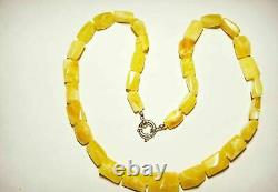 AMBER NECKLACE White Yellow Luxury BALTIC Amber Beads Gift Sterling Silver 25gr