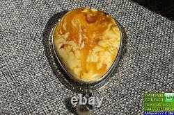 ANTIQUE BALTIC NATURAL MARBLE AUTHENTIC WHITE COLOR AMBER PENDANT 27 g