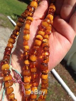ANTIQUE BUTTERSCOTCH EGG YOLK NATURAL BALTIC AMBER BEAD NECKLACE 50gr See Video