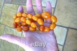 Antique Butterscotch Egg Yolk Natural Baltic Amber Beads Necklace Weight 52 Gram