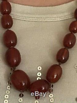 ANTIQUE NATURAL BALTIC AMBER DARK CHERRY OLIVE GRADUATED BEAD 32 NECKLACE 85 g