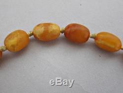ANTIQUE NATURAL BALTIC AMBER NECKLACE 21.4g EGG YOLK YELLOW OVAL BEADS