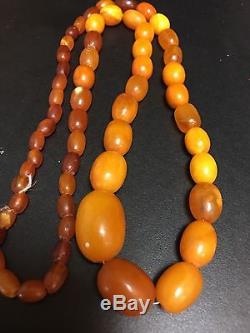 Antique Natural Baltic Egg Yolk Butterscotch Small Round Amber Necklace Beads