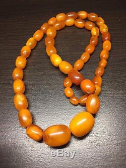 ANTIQUE NATURAL BEAUTIFUL OVAL BALTIC AMBER BEADS NECKLACE 32 gr