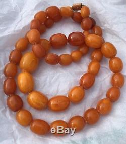 Antique Natural Butterscotch Egg Yolk Baltic Amber Beads Necklace Vintage
