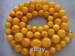 Antique Natural Butterscotch Egg Yolk Baltic Round Amber Beads Necklace 46.3 Gr