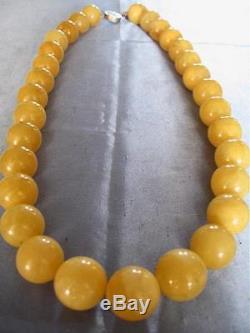 Antique Natural Egg Yolk Butterscotch Baltic Amber Huge Beads Necklace 175.4 Gr