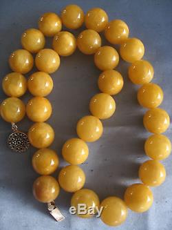 Antique Natural Egg Yolk Butterscotch Baltic Amber Huge Beads Necklace 175.4 Gr