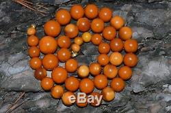 ANTIQUE Natural Butterscotch Egg Yolk Baltic Amber Necklace Beads 53.6g Chinese