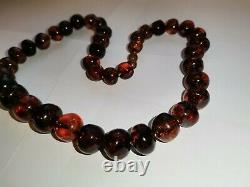 Amber Beads Necklace Cognac Baltic Round Genuine Natural 66gr Dark Cherry 21.7