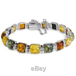 Amber Bracelet Multi Color Sterling Silver Natural Baltic Jewelry 7