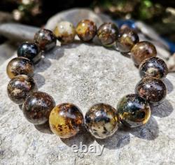 Amber Bracelet Natural Baltic Round Beaded Bracelet Dark Beads For Ladies