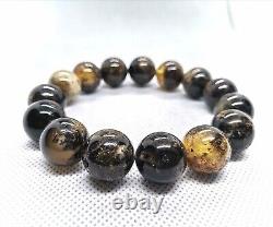 Amber Bracelet Natural Baltic Round Beaded Bracelet Dark Beads For Ladies