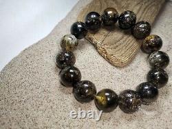 Amber Bracelet Natural Baltic Round Beaded Bracelet Dark Beads For Ladies